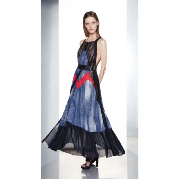 Dresses & Skirts - BCBG pleated lace blue black and coral evening dress